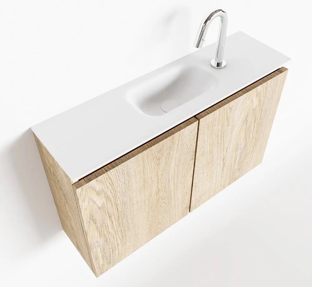 Mondiaz Ture 80cm toiletmeubel washed oak met wastafel talc midden 1 kraangat