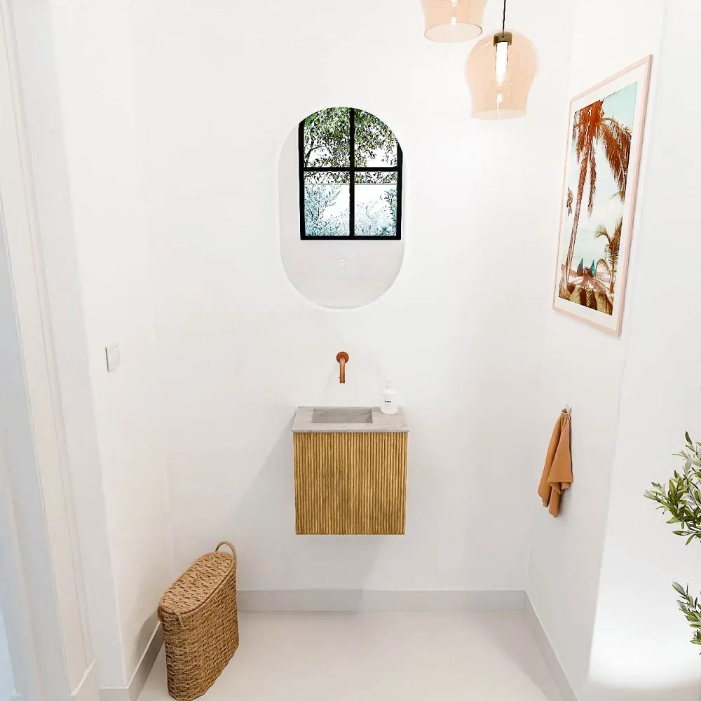 Mondiaz Joya DLux 40cm toiletmeubel oak met wastafel faye links zonder kraangat glace