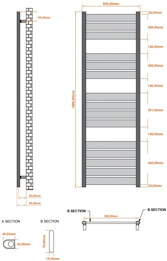 Eastbrook Santero handdoekradiator 60x180cm 1104W wit glans