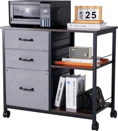 VEVOR Archiefkast met 3 stoffen laden, mobiele container met 2 open planken, opbergkast voor kantoorbenodigdheden, printerdocumenten, brief A4, legaal formaat (bruin)