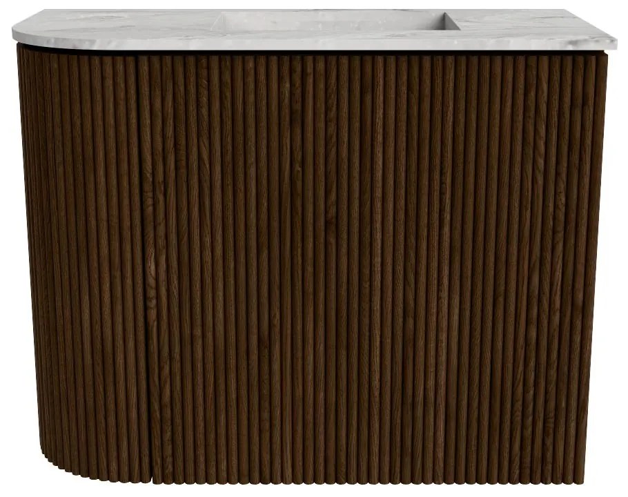 Mondiaz Joya DLux 50cm toiletmeubel ronding links walnut met wastafel faye rechts zonder kraangat glace