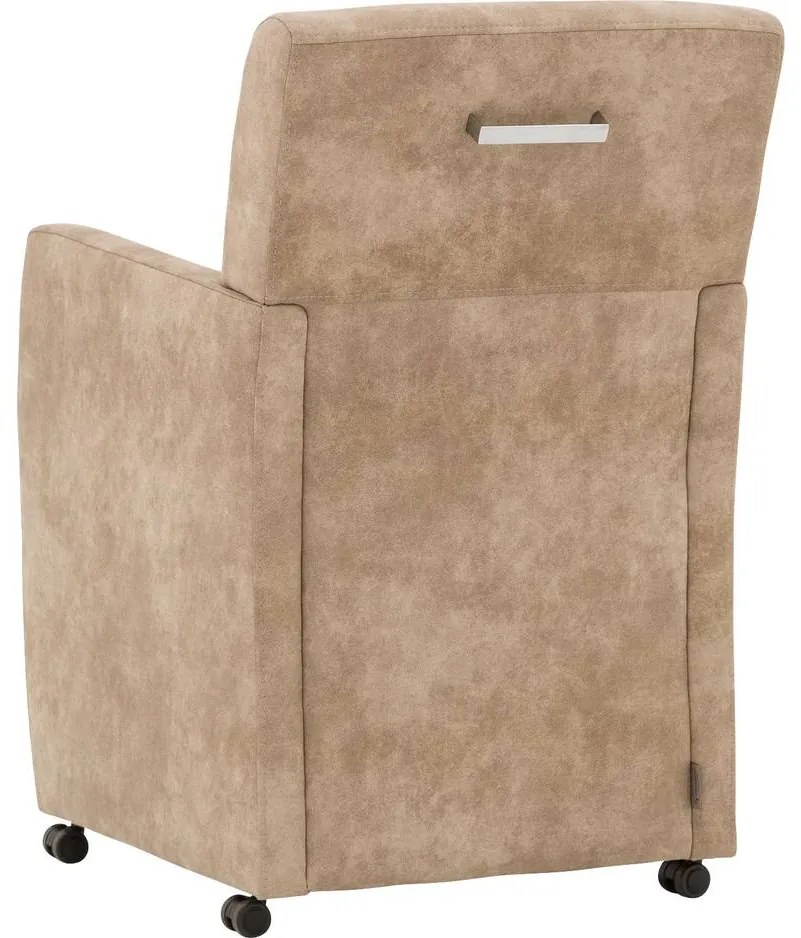Goossens Eetkamerstoel Oliver beige microvezel met armleuning en met wielen, stijlvol landelijk