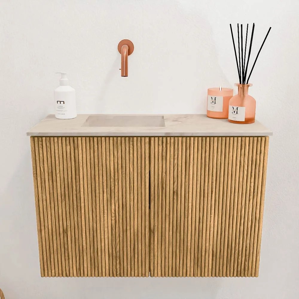 Mondiaz Joya DLux 60cm toiletmeubel oak met wastafel faye links zonder kraangat frappe