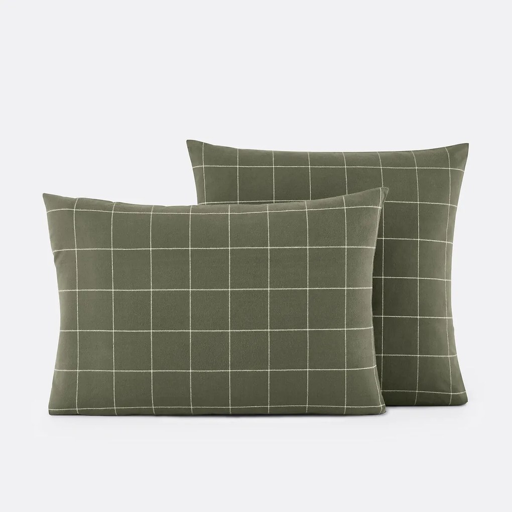 Kussensloop in flanel, Charlie kaki