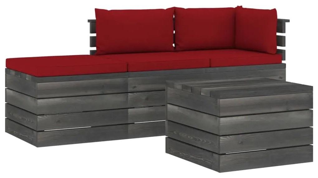 vidaXL 4-delige Loungeset met kussens pallet massief grenenhout