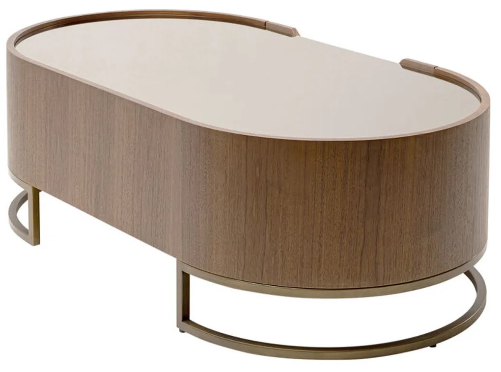 Kare Design Giorgio Ovale Salontafel Walnoot En Messing - 130 X 70cm.