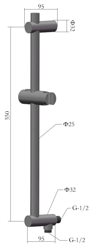 Saniclear Plus douche glijstang met wateraansluiting 60cm verouderd messing