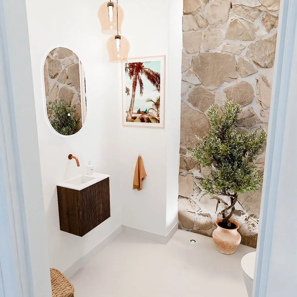 Mondiaz Joya 40cm toiletmeubel walnut met wastafel faye links zonder kraangat talc