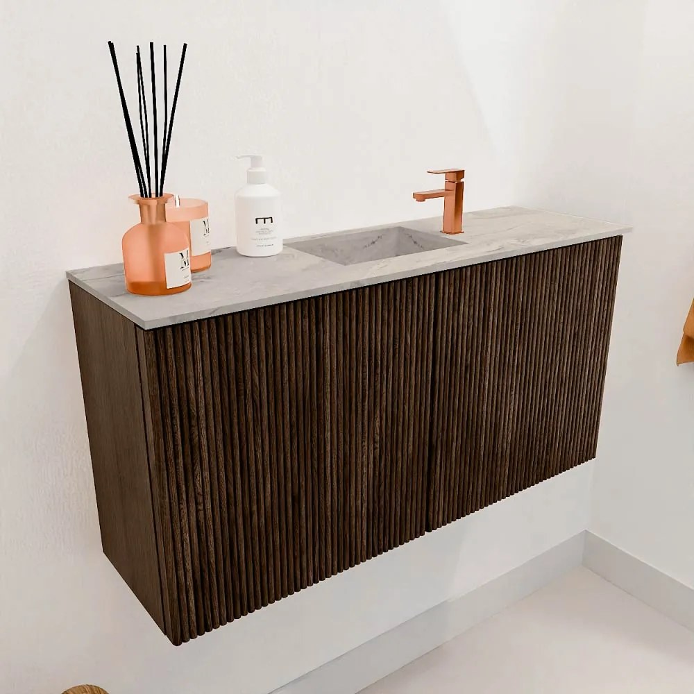 Mondiaz Joya DLux 80cm toiletmeubel walnut met wastafel faye midden 1 kraangat glace