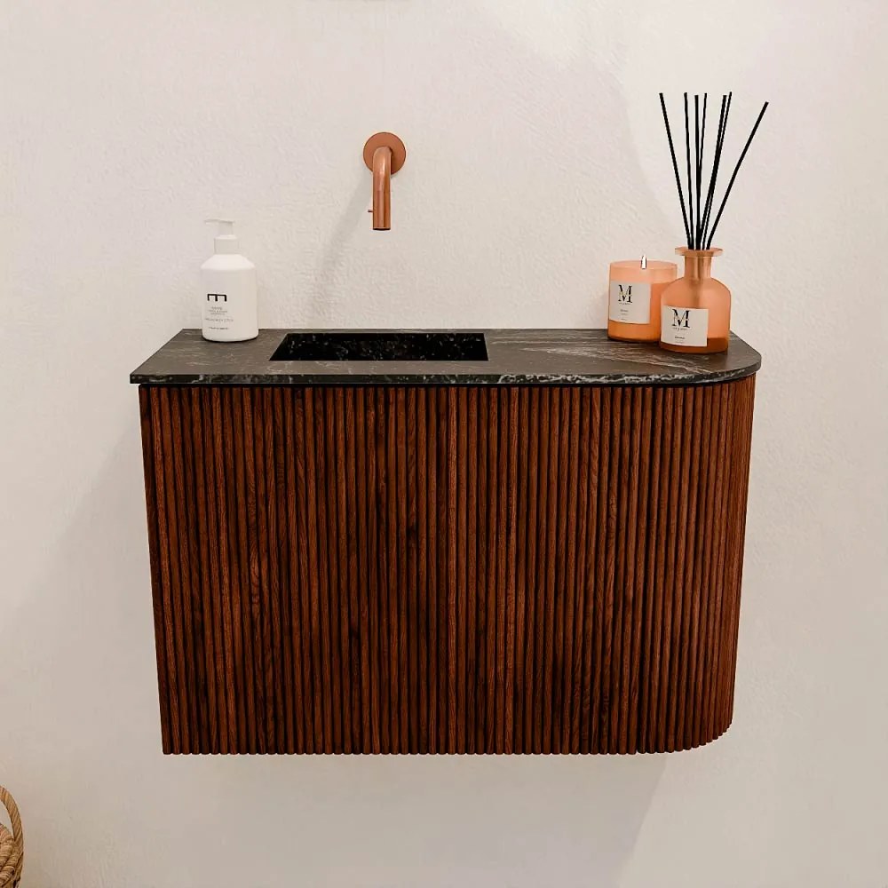 Mondiaz Joya DLux 60cm toiletmeubel ronding rechts ruby met wastafel faye links zonder kraangat lava