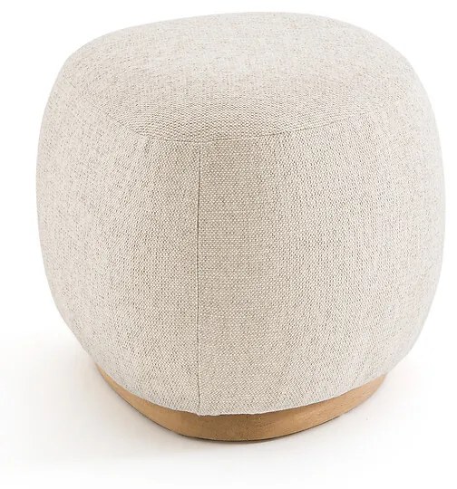 Voetsteun, poef in structuurstof en massief eiken onderstel, Jerry