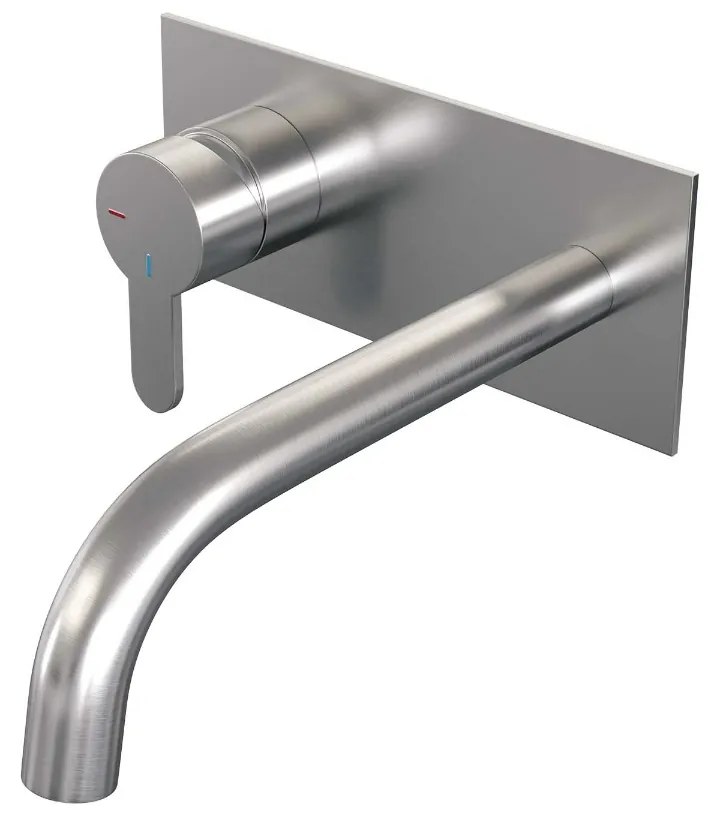 Brauer Brushed Edition ColdStart wastafelkraan inbouw gebogen uitloop met achterplaat model D2 RVS geborsteld PVD