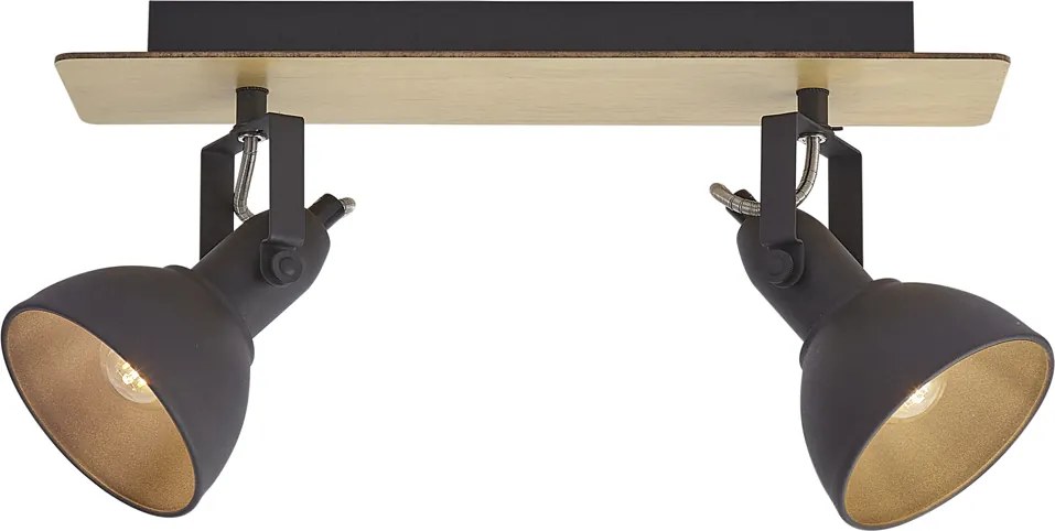 Plafondspot zwart met hout 2-lichts draai- en kantelbaar - Jakub
