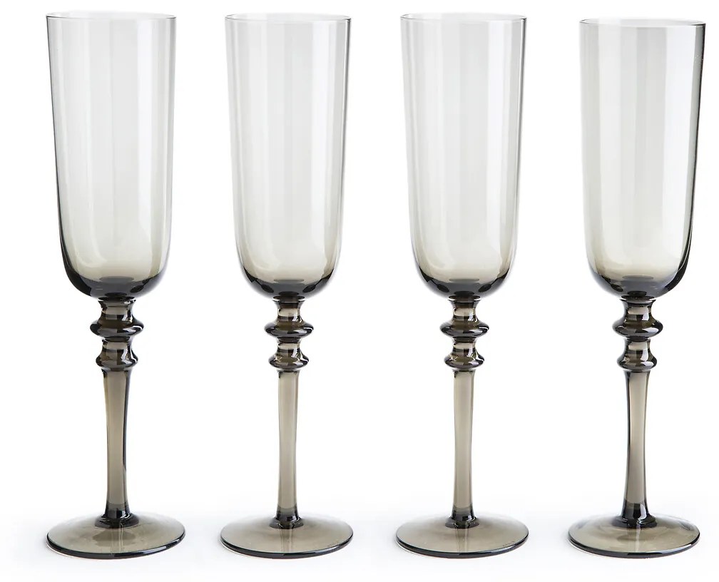 Set van 4 champagneglazen in gerookt glas, Venelli