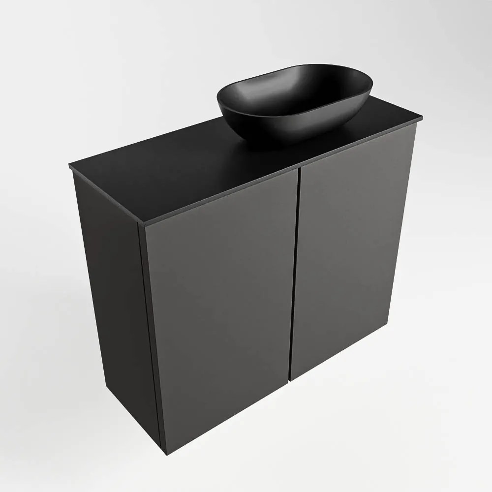 Mondiaz Fowy toiletmeubel 60cm dark grey met zwarte waskom rechts zonder kraangat