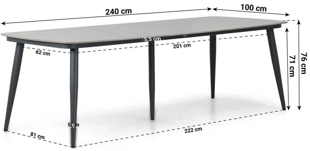 Tuinset 6 personen 240 cm Aluminium/rope Grijs Coco Penya/Vienna