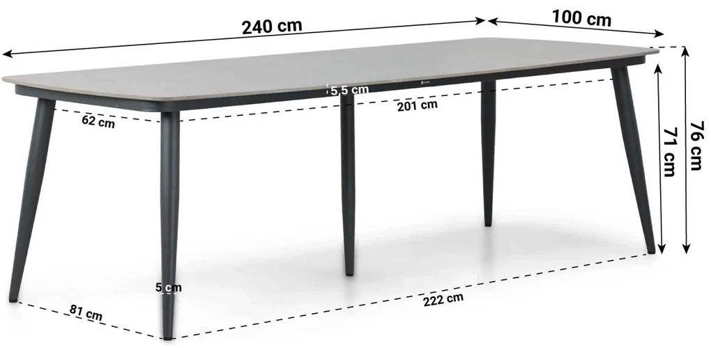 Tuinset 6 personen 240 cm Aluminium/wicker Grijs Lifestyle Garden Furniture Advance/Vienna