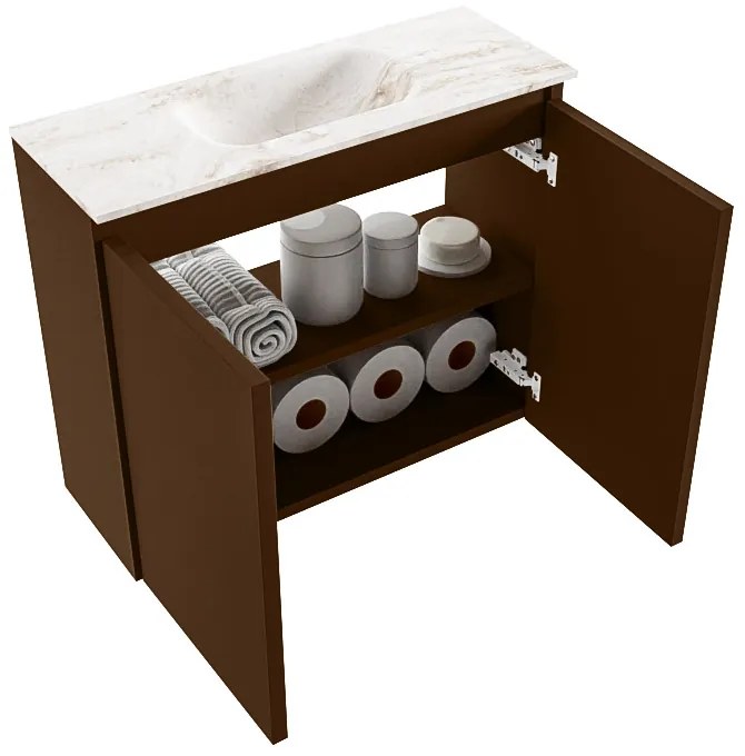 Mondiaz Ture DLux toiletmeubel 60cm rust met wastafel frappe midden met kraangat