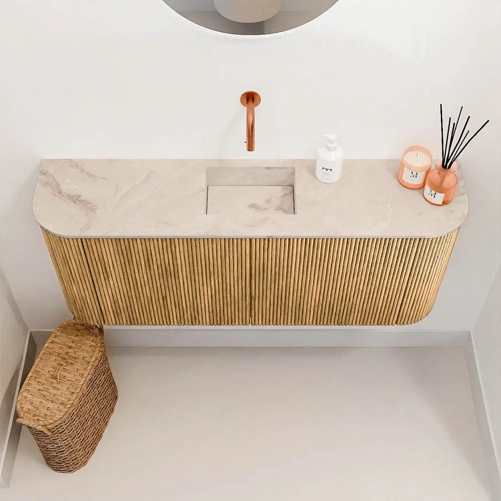 Mondiaz Joya DLux 105cm toiletmeubel ronding links/rechts oak met wastafel faye midden zonder kraangat frappe