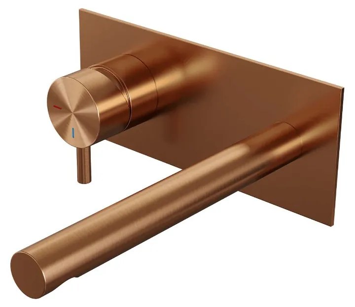 Brauer Copper Edition ColdStart wastafelkraan inbouw rechte uitloop met achterplaat model B2 koper geborsteld PVD