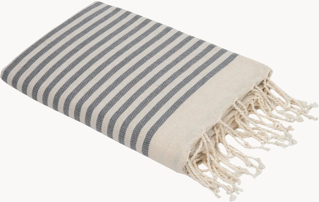 Katoenen hammamdoek Hossegor met streeppatroon en franjes