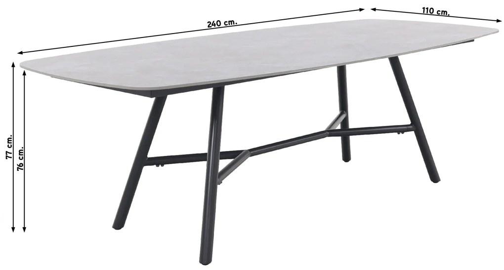 Jasmine Black/Benevento 6-persoons deens ovale dining tuinset 240x110 cm. - Betonlook