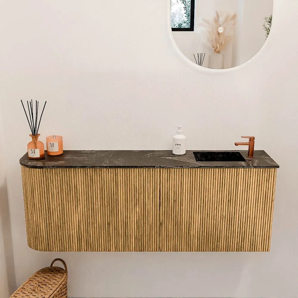 Mondiaz Joya DLux 110cm toiletmeubel ronding links oak met wastafel faye rechts 1 kraangat lava