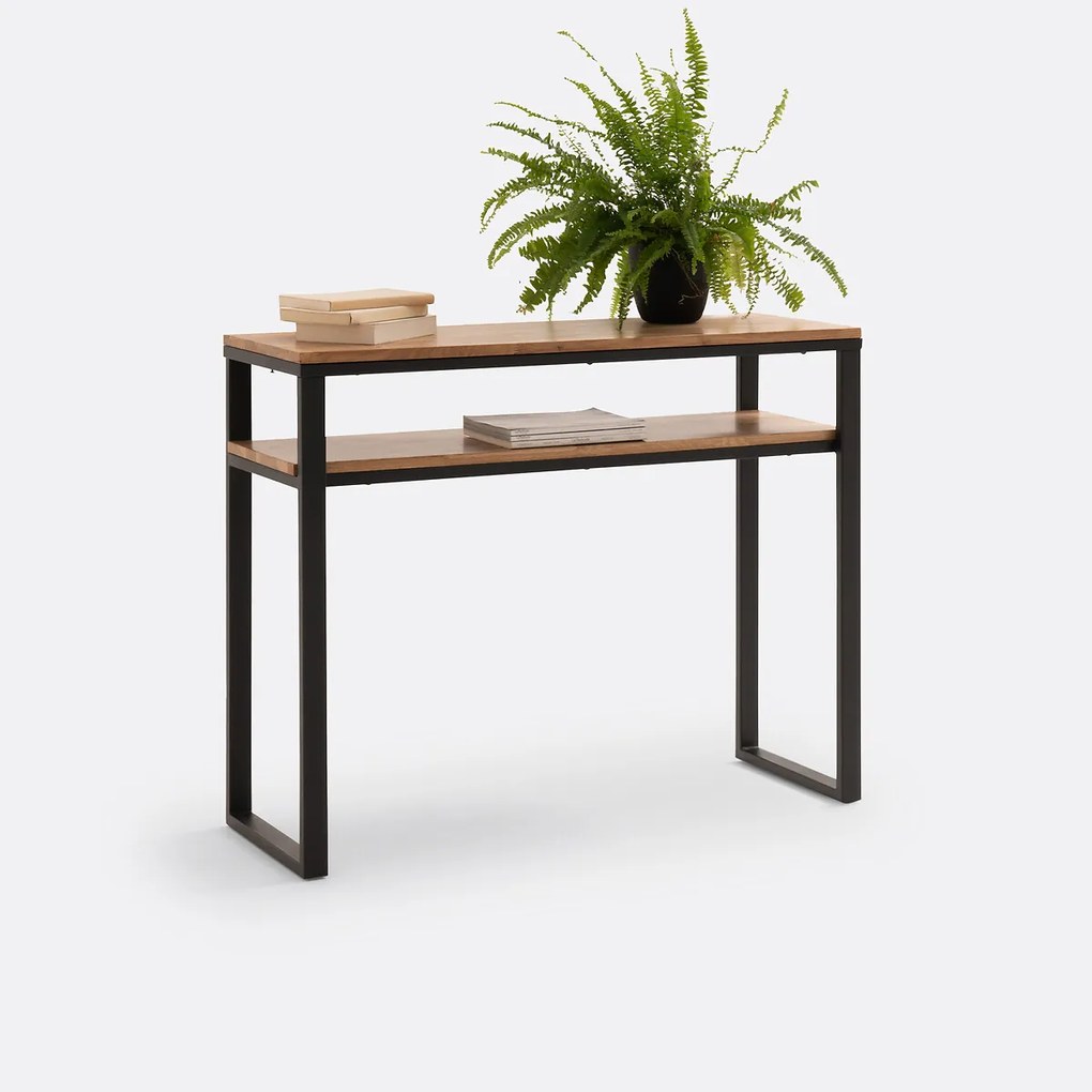 Wandtafel met 2 planken, massief eiken en metaal, Hiba