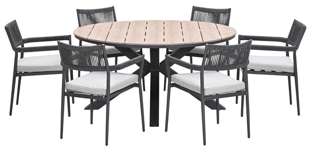 Garden Impressions Tineo tuinset 7-delig - Tulli tuintafel Ø148x75 cm light teak vironwood
