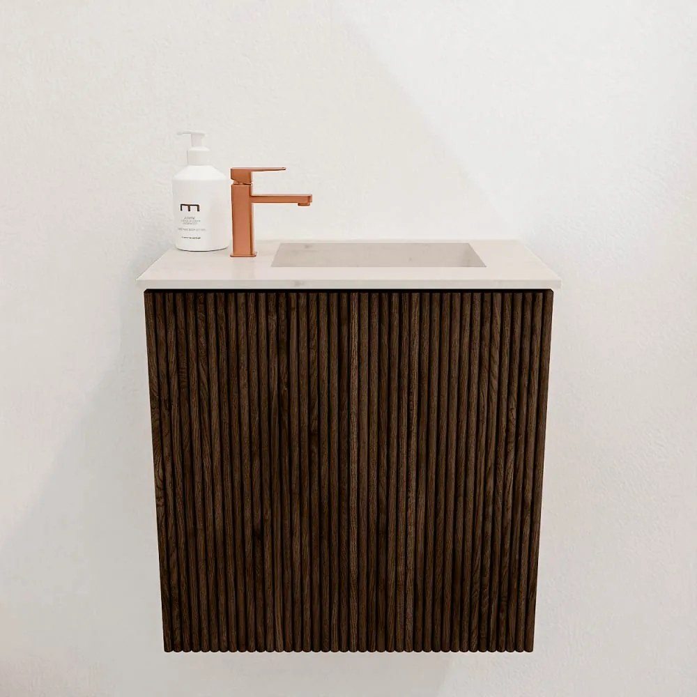 Mondiaz Joya DLux 40cm toiletmeubel walnut met wastafel faye rechts 1 kraangat meli