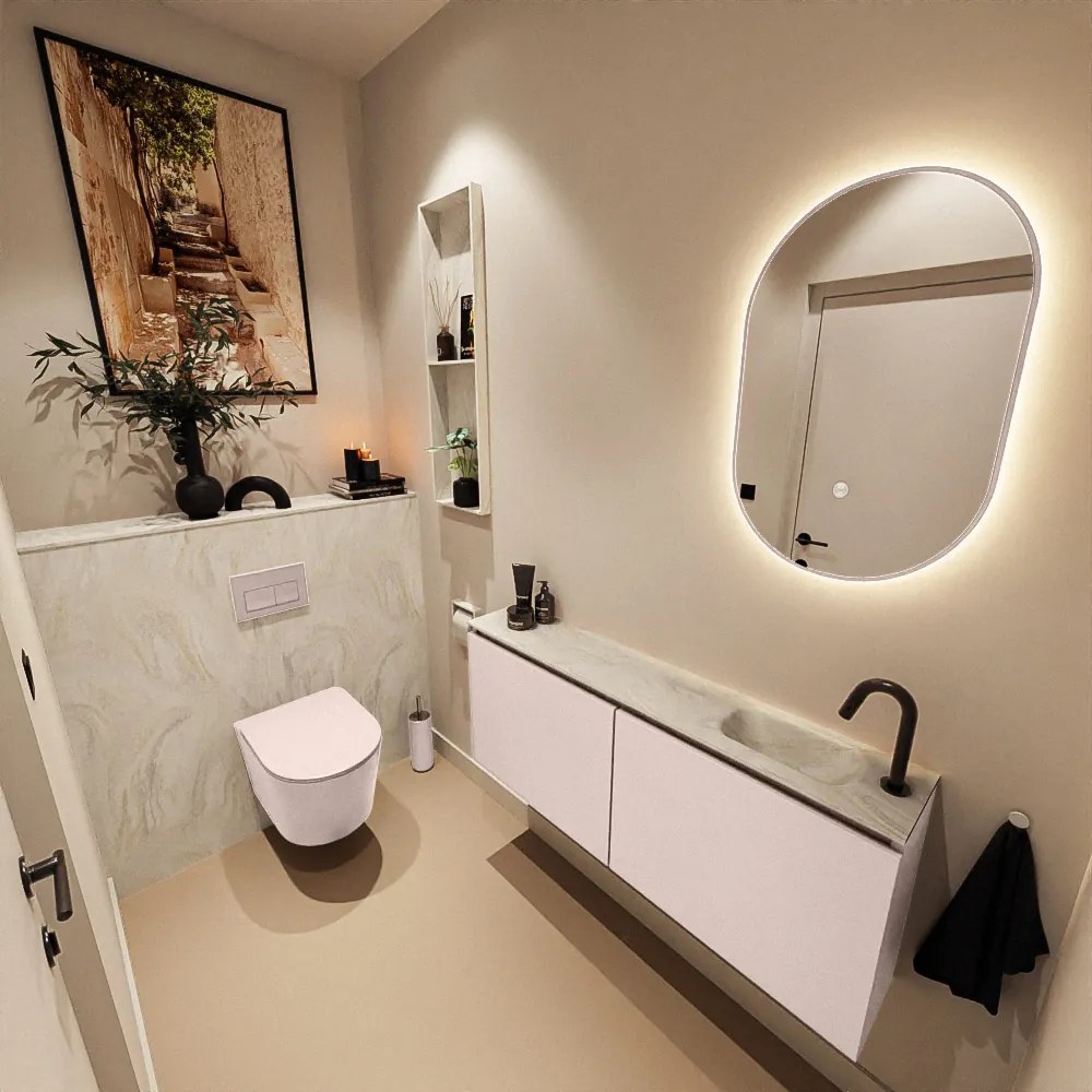 Mondiaz Ture DLux toiletmeubel 120cm rosee met wastafel ostra rechts met kraangat