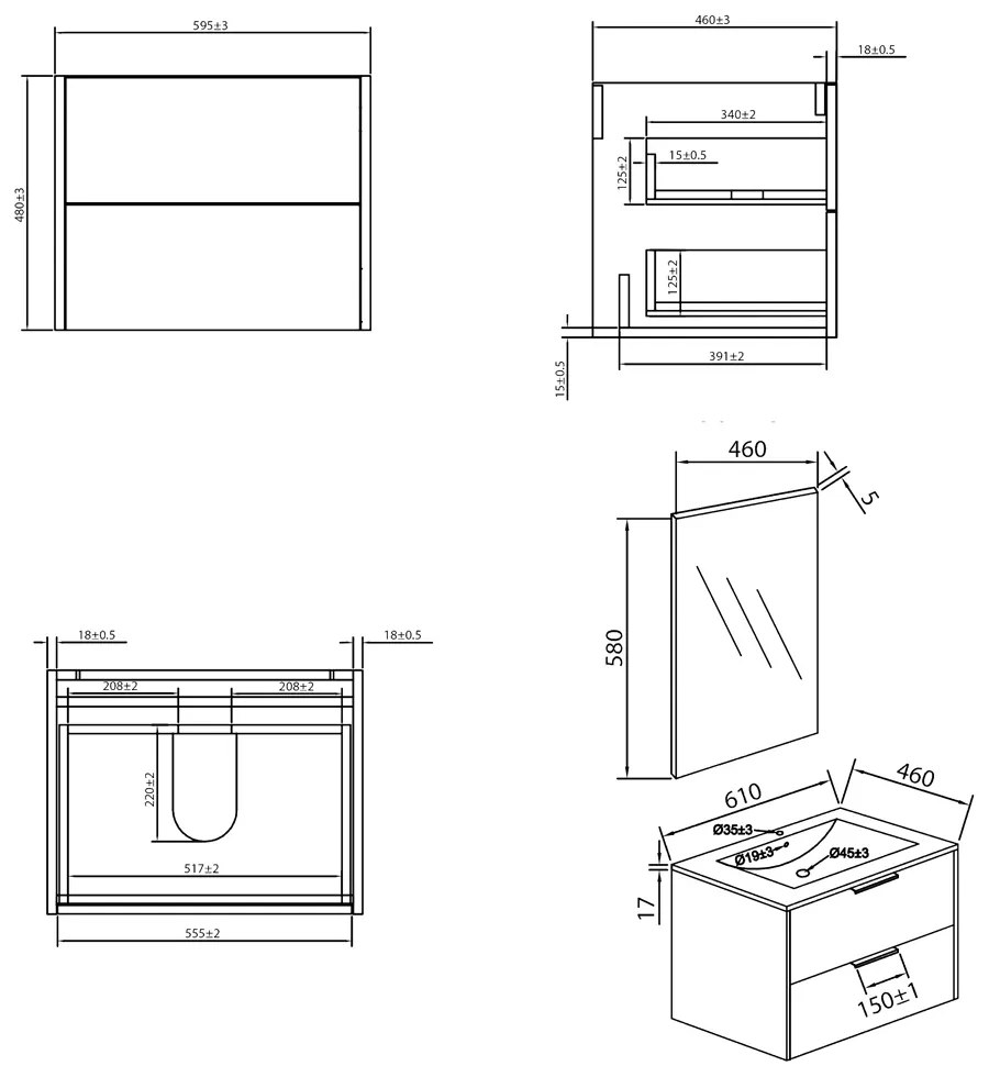 Differnz Bolo badmeubelset wit glans