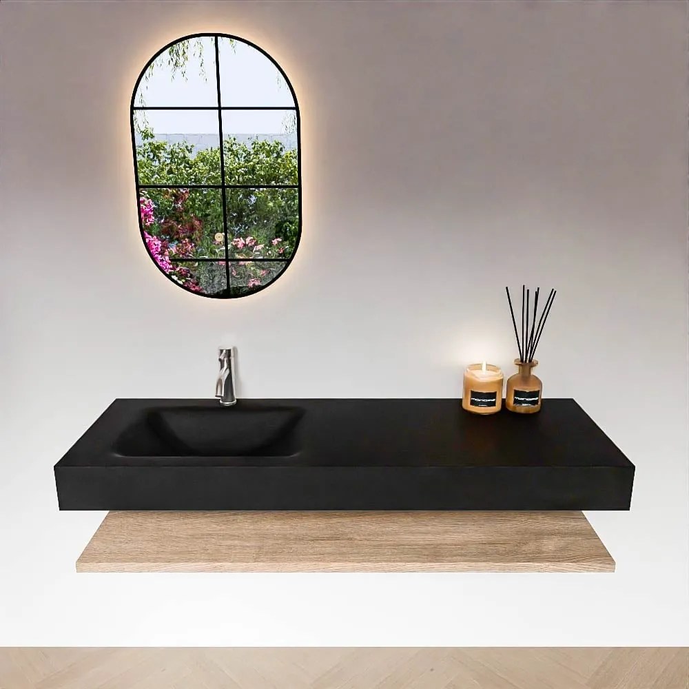 Zaro Alan badmeubel 140cm met planchet washed oak en vrijhangende wastafel cloud links 1 kraangat urban