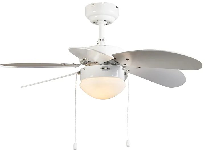 Plafondventilator wit met hout print 80cm met trekschakelaar - Fresh