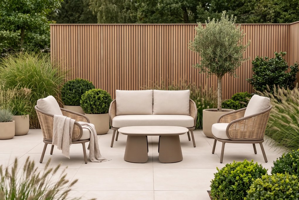 Stoel en Bank Loungeset 4 personen Aluminium Taupe Apple Bee Pine