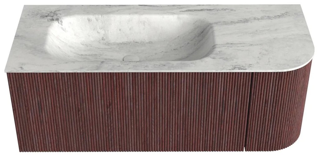 Mondiaz Kurve-dlux 115cm badmeubel ronding rechts ruby met 1 lade en deur en wastafel big small links zonder kraangat opalo