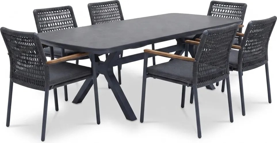 Vespera Salta dining tuinset 220x100xH74 cm 7 delig antraciet keramiek