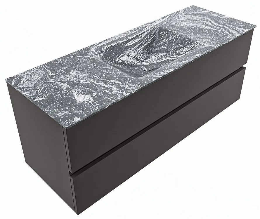 Mondiaz Vica DLux badmeubel 130cm dark grey 2 lades met wastafel lava midden zonder kraangat