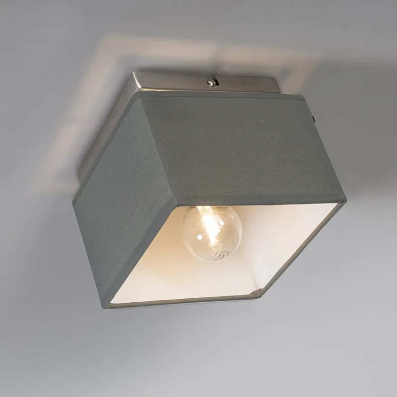 Stoffen Moderne plafonnire staal met grijze kap - VT Modern E27 vierkant Binnenverlichting Lamp