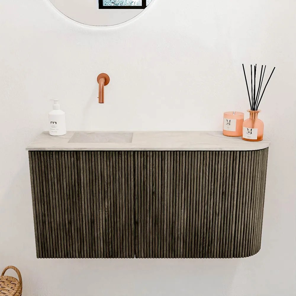 Mondiaz Joya DLux 80cm toiletmeubel ronding rechts shadow met wastafel faye links zonder kraangat ostra