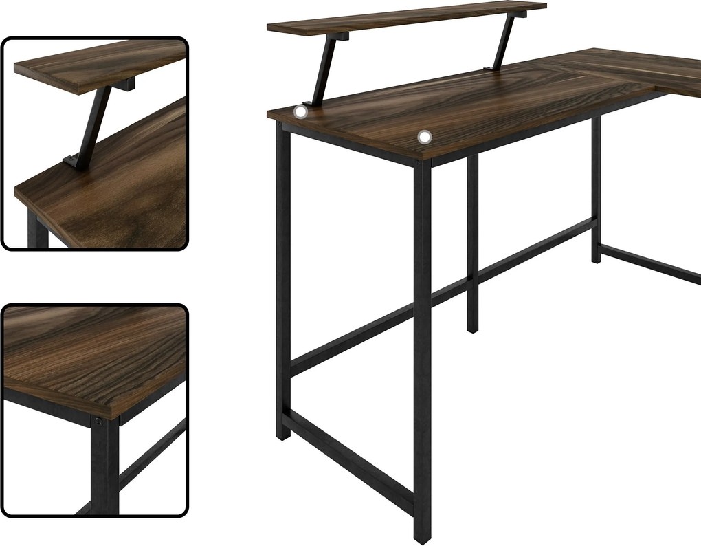 Nancy's Sunnyvale Bureau - Bureaus - Hoekbureau - L-Vormig - Industrieel - Zwart/Bruin - 145 x 140 x 75 cm