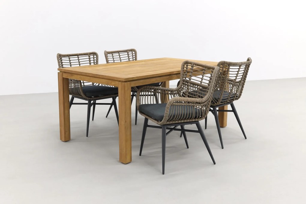 Jasmine Naturel/Rome 4-persoons dining tuinset 170x100 cm. - Brown teak