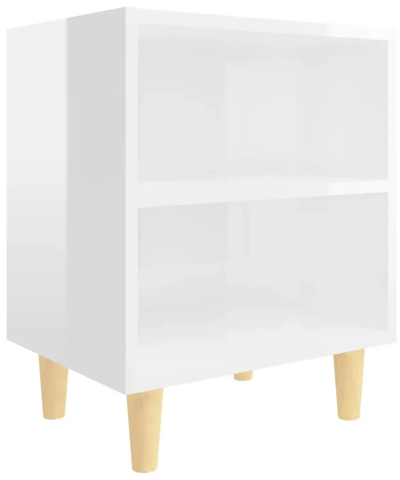 vidaXL Nachtkastje met massief houten poten 40x30x50 cm hoogglans wit