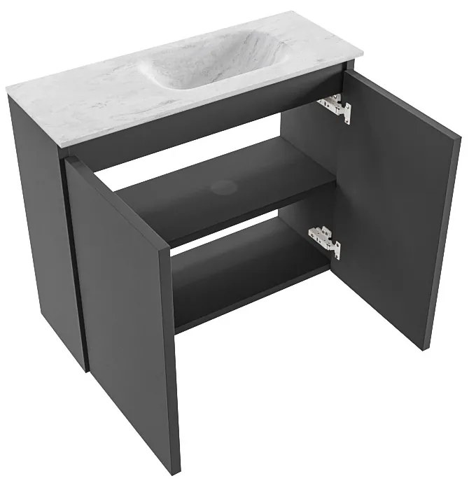 Mondiaz Ture DLux toiletmeubel 60cm dark grey met wastafel opalo rechts met kraangat