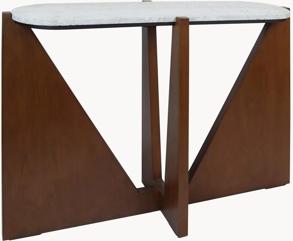 Travertin console tafel Winton met acaciahouten frame