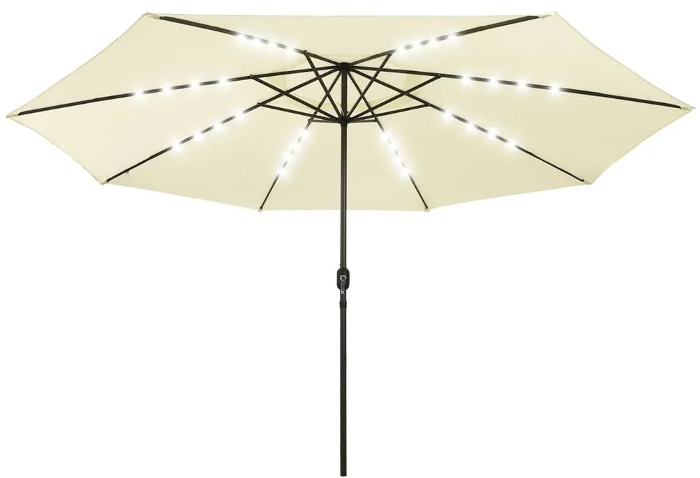 vidaXL Parasol met LED-verlichting en metalen paal 400 cm zandkleurig