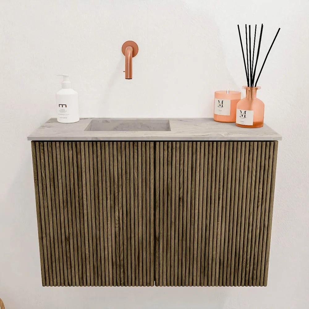 Mondiaz Joya DLux 60cm toiletmeubel dusk met wastafel faye links zonder kraangat glace