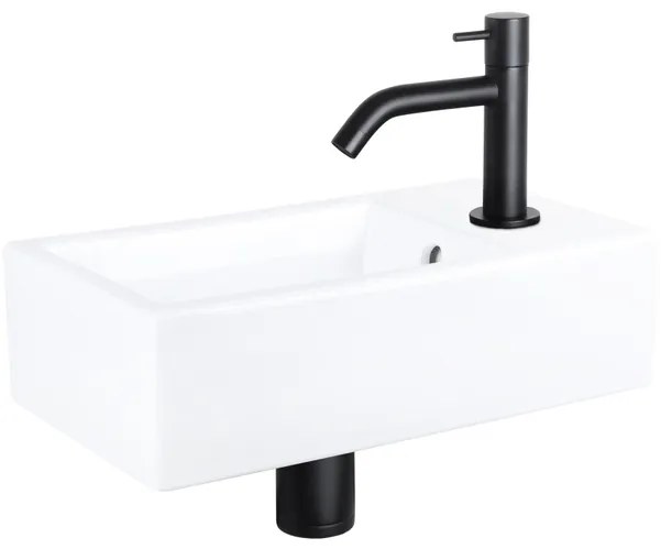 Differnz Force fonteinset - 40x22x11.5cm - Rechthoek - 1 kraangat - Gebogen matte zwarte kraan - Keramiek Wit SW354807/SW499009/SW529054/SW724040/SW796275