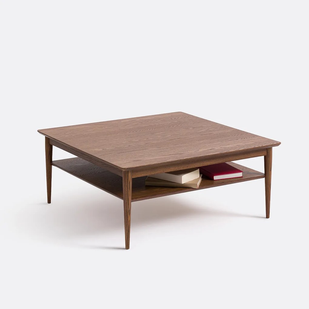 Vierkante salontafel in massief essen met fineer, dubbel blad, LUSSAN