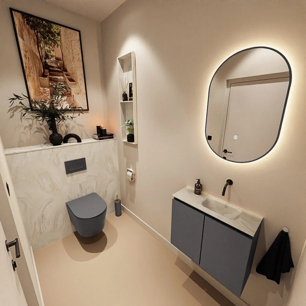 Mondiaz Ture DLux toiletmeubel 60cm dark grey met wastafel ostra rechts zonder kraangat